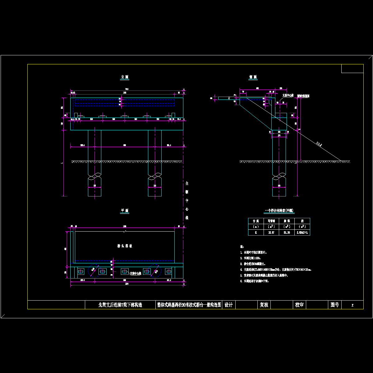 l=30m b=26m 整体式路基柱式桥台一般构造图.dwg