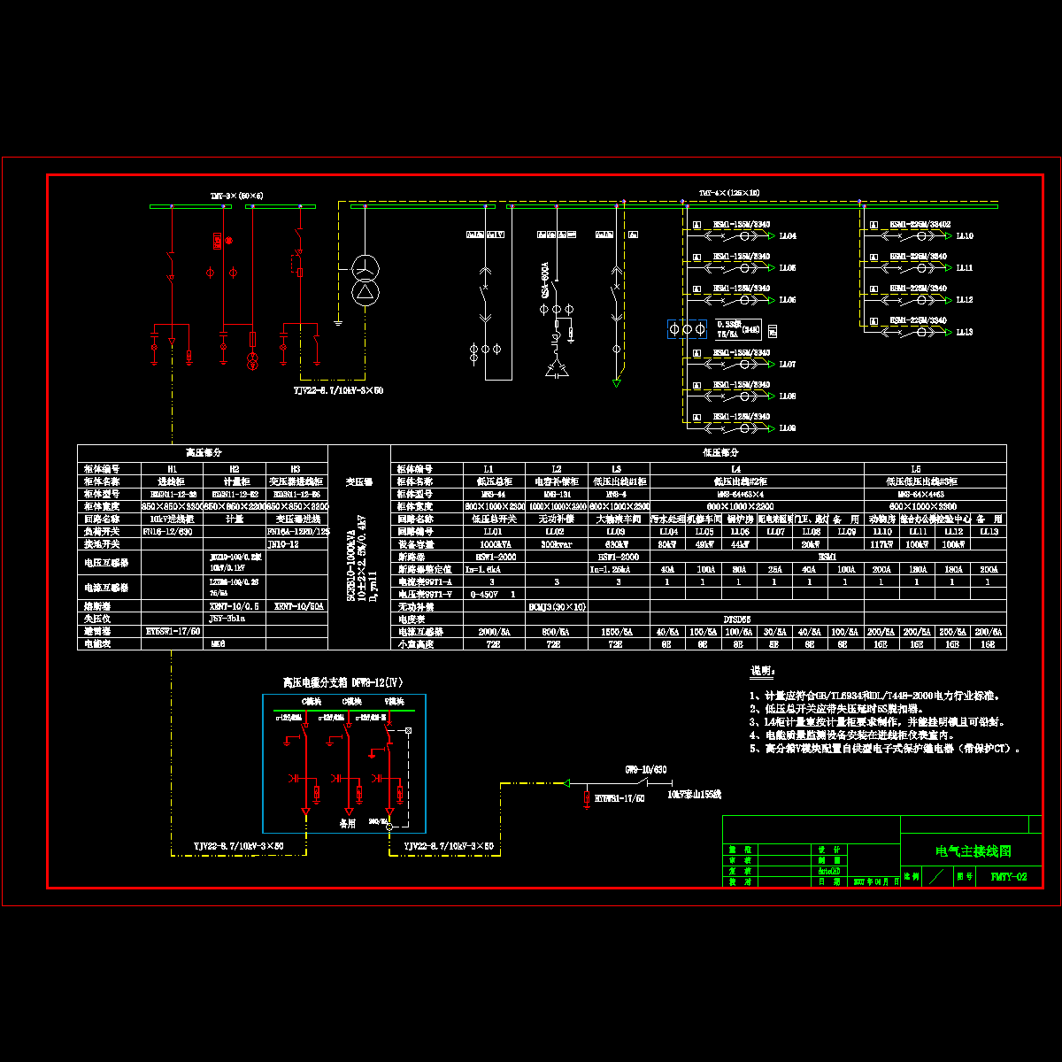 工厂部分电气主接线CAD设计图纸，共一张.dwg - 1