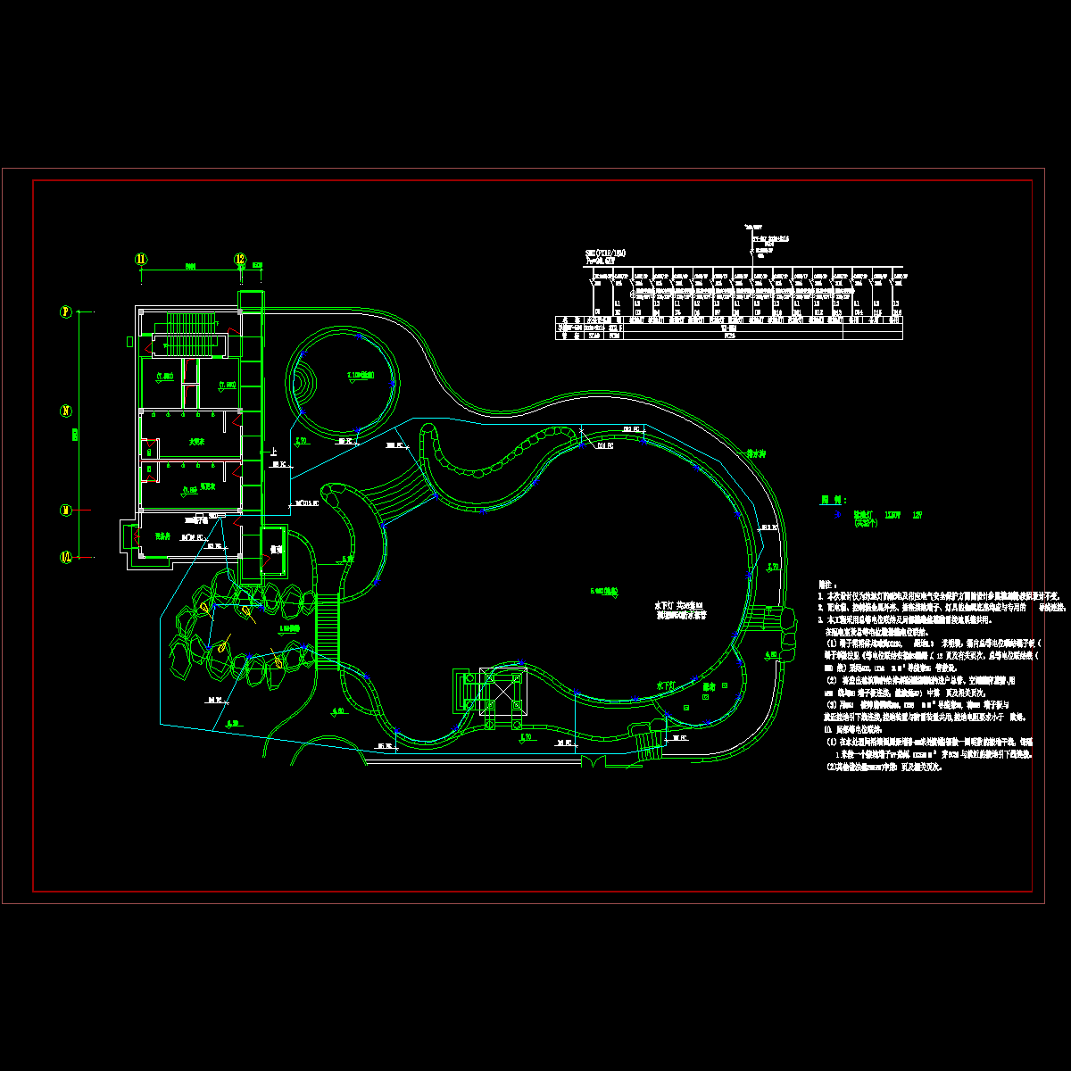 小区游泳池电气CAD施工图纸，共一张图.dwg - 1