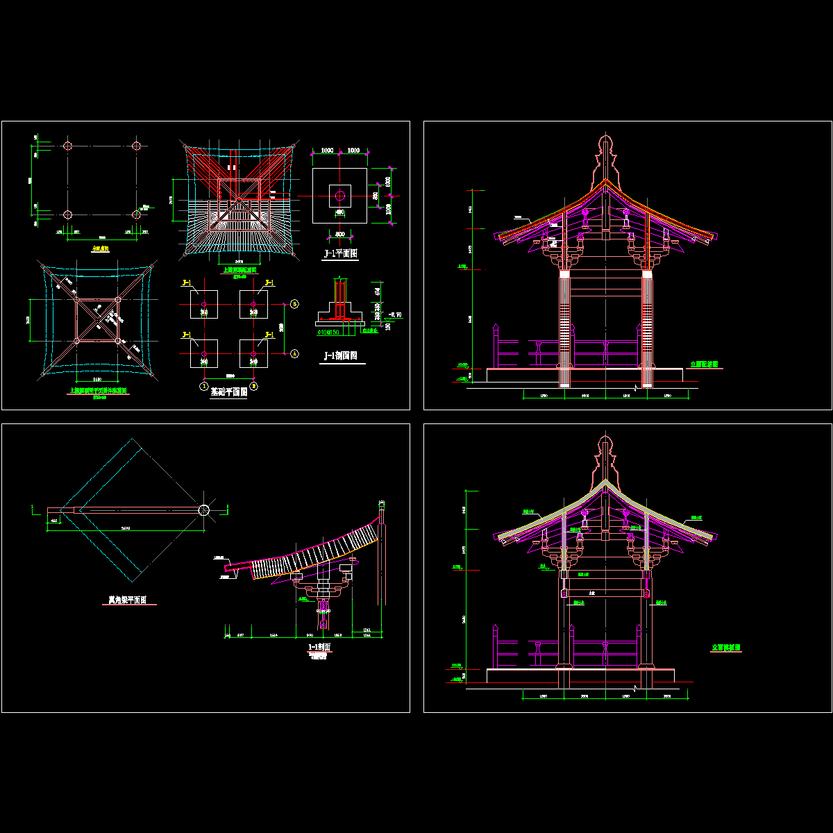 单檐亭子结构设计CAD图纸.dwg - 1