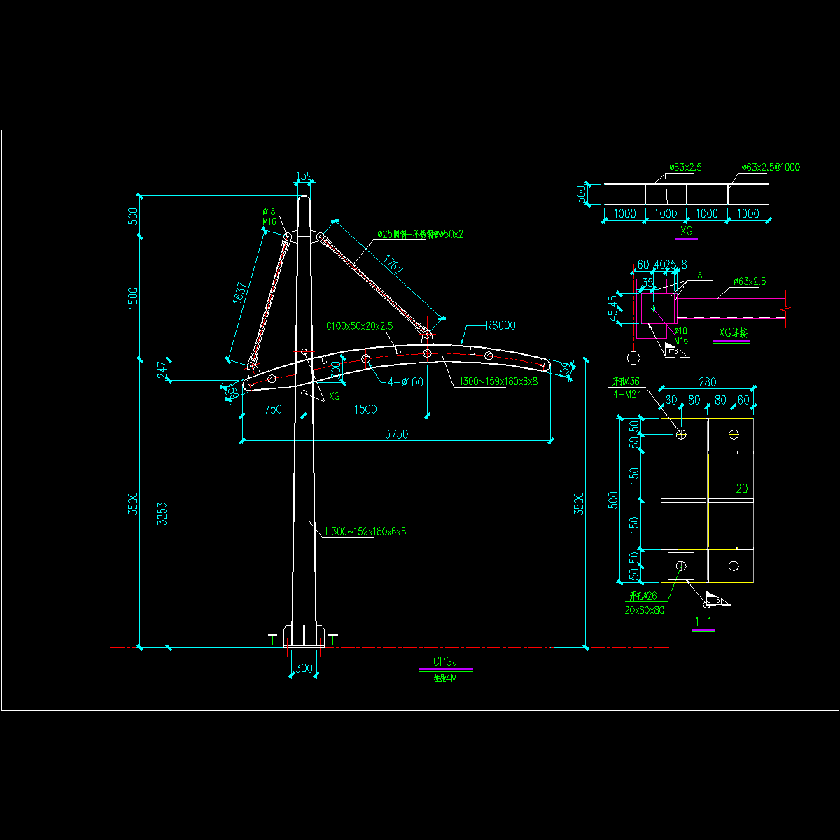 钢结构车棚PKPM模型和钢构CAD图纸 - 1