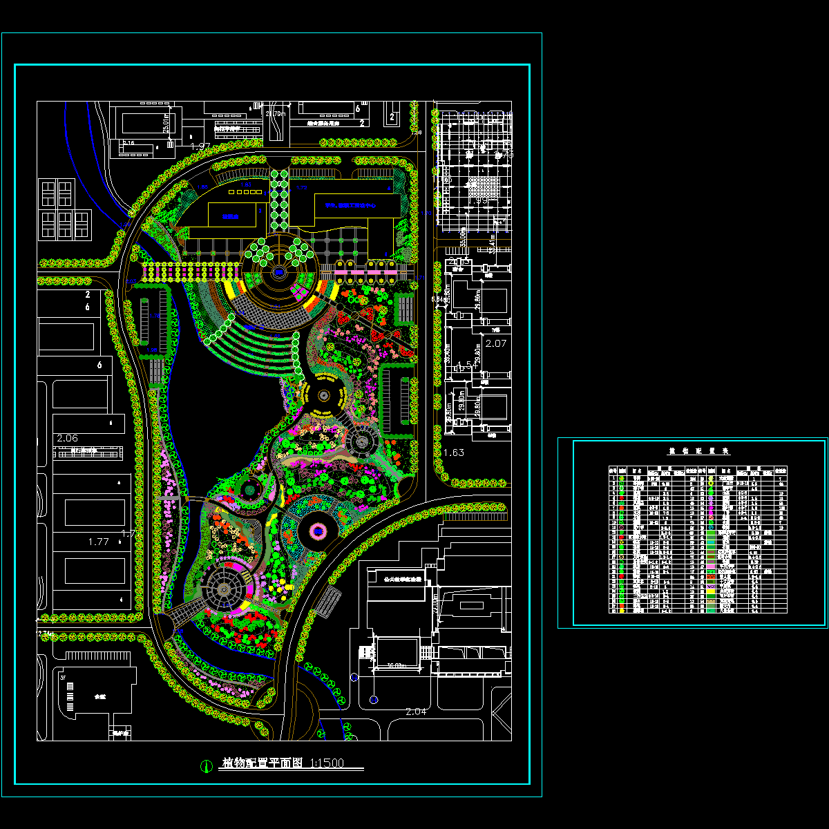 校区局部景观平面CAD施工图纸及植物配置总CAD施工图纸 - 1