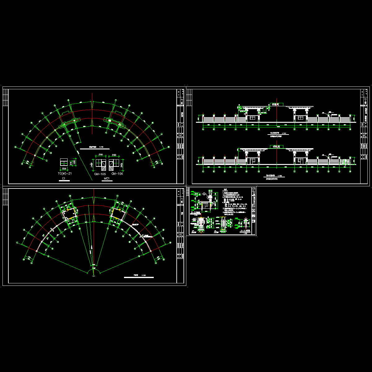 小区大门建筑图纸和cad平面图_立面图 - 1