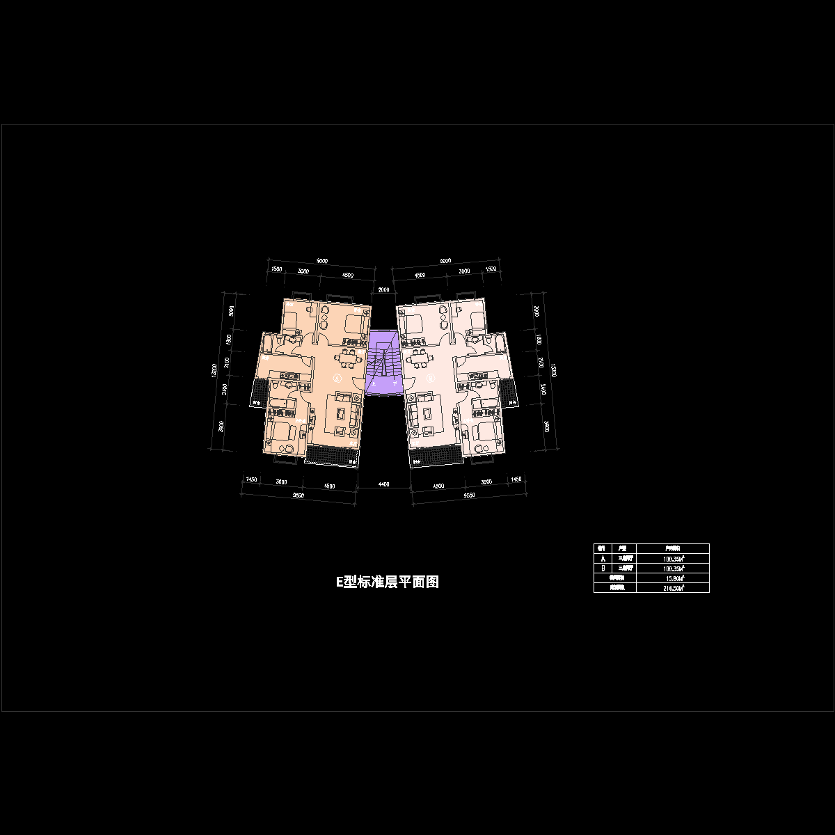 塔式多层一梯两户_CAD - 1