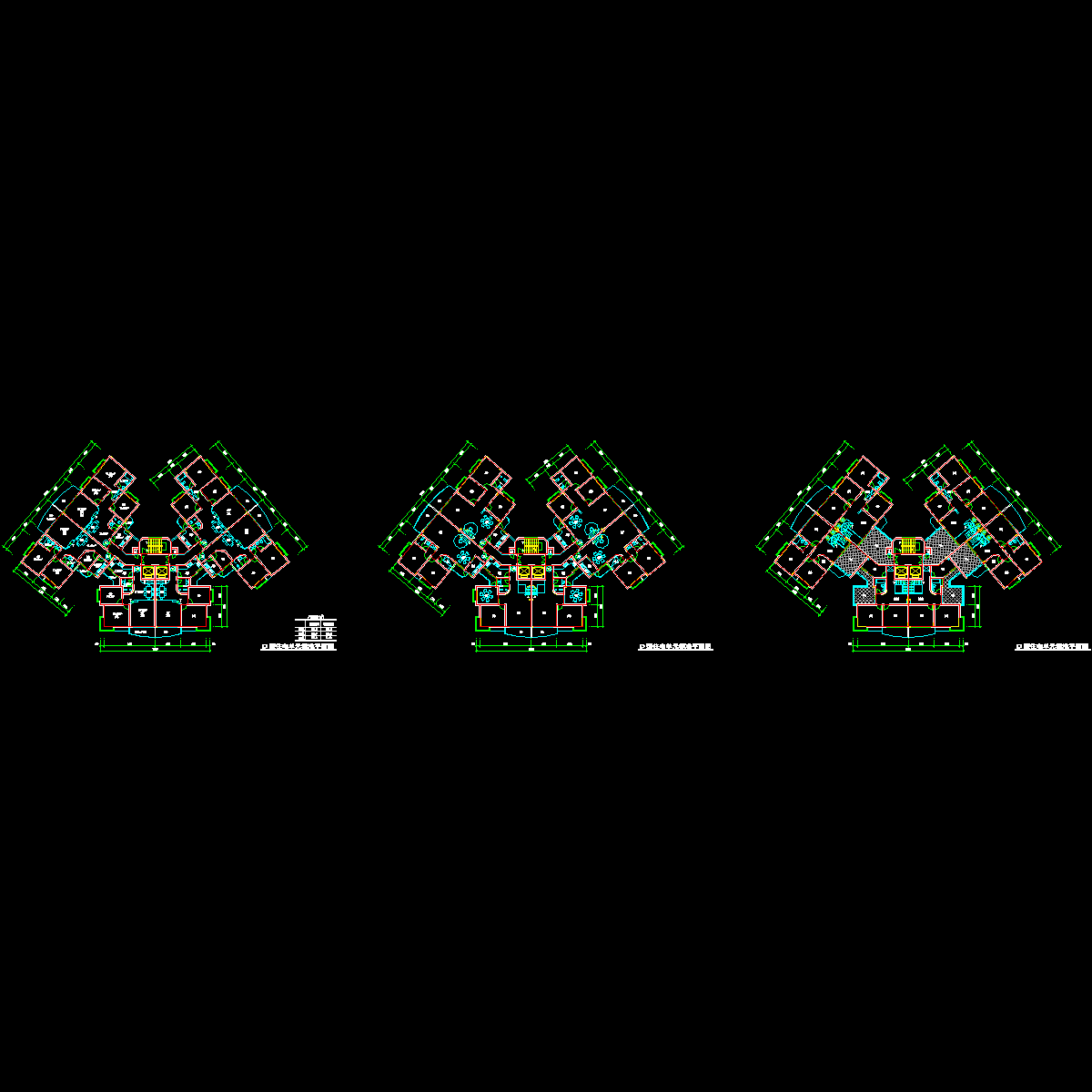 高层住宅一梯六户型平面图纸（110、120平方米） - 1