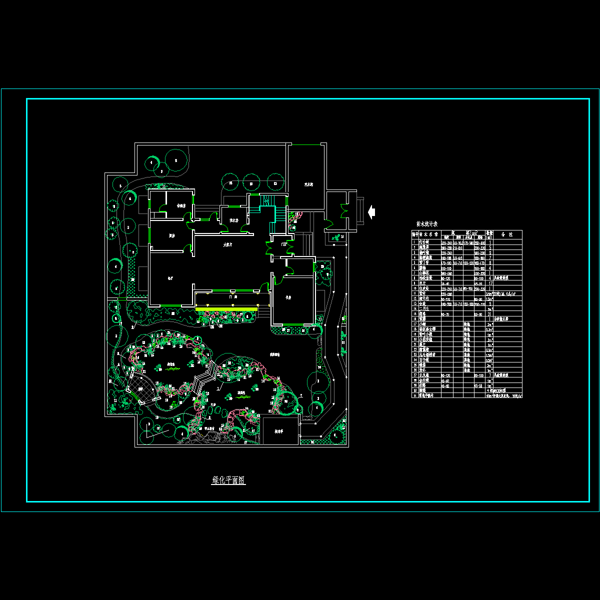 别墅庭院绿化平面图纸.dwg - 1