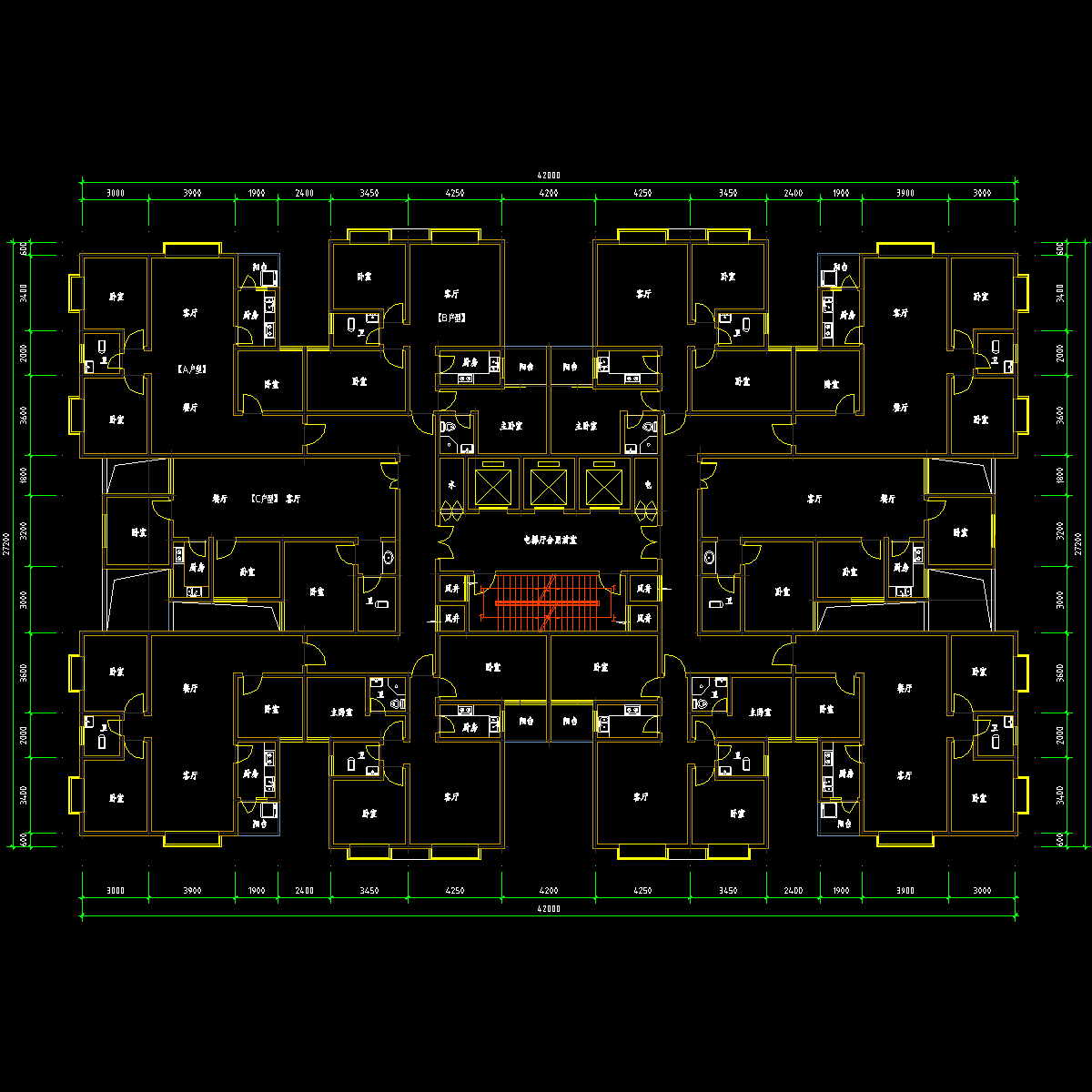 一梯十户塔式高层住宅户型图纸.dwg - 1