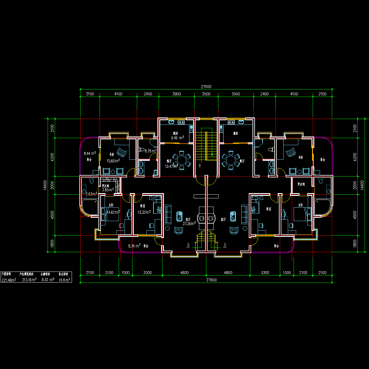 板式多层一梯两户二室一厅一卫户型CAD图纸 - 1
