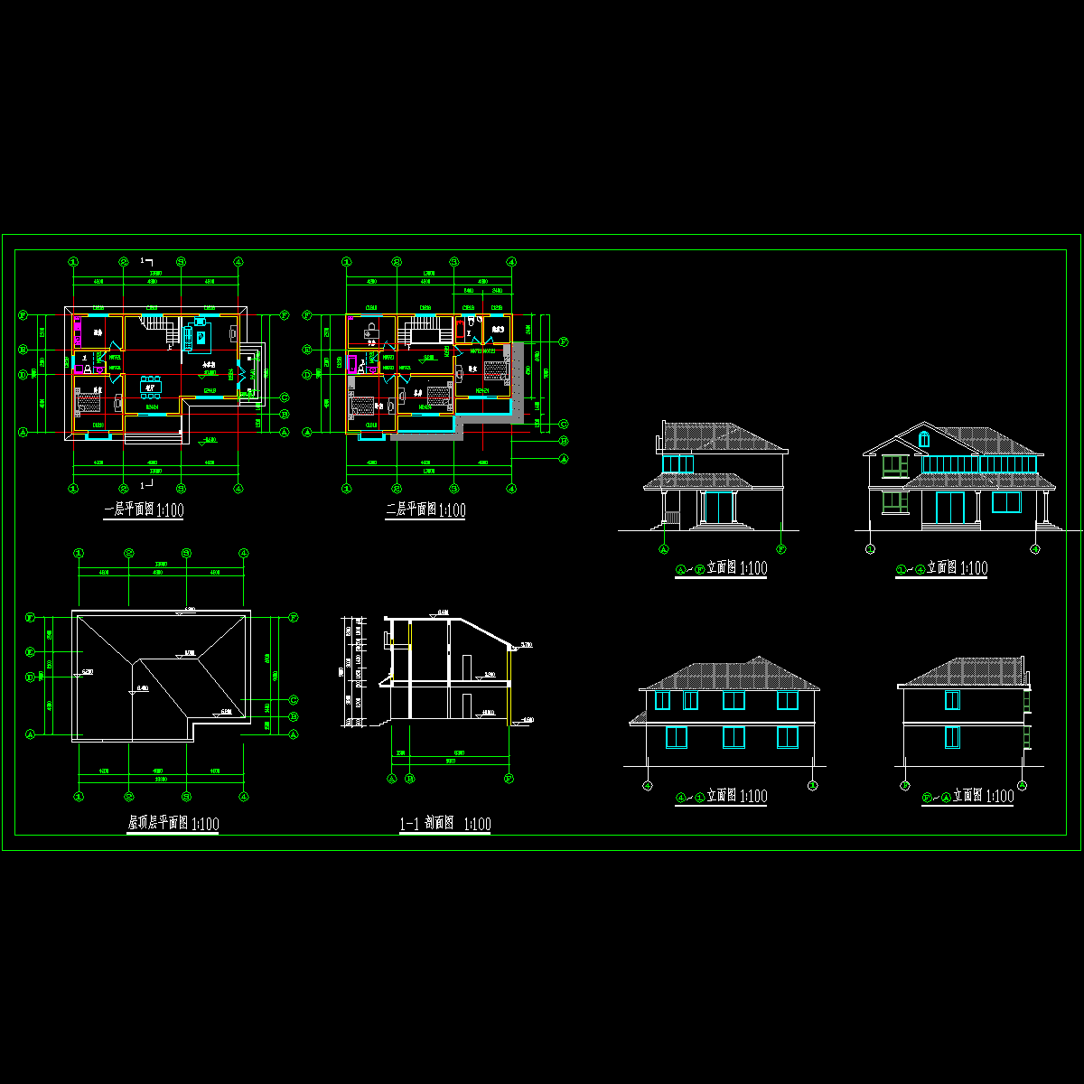 2层现代风格乡村别墅方案设计图纸_各层平面图_cad - 1