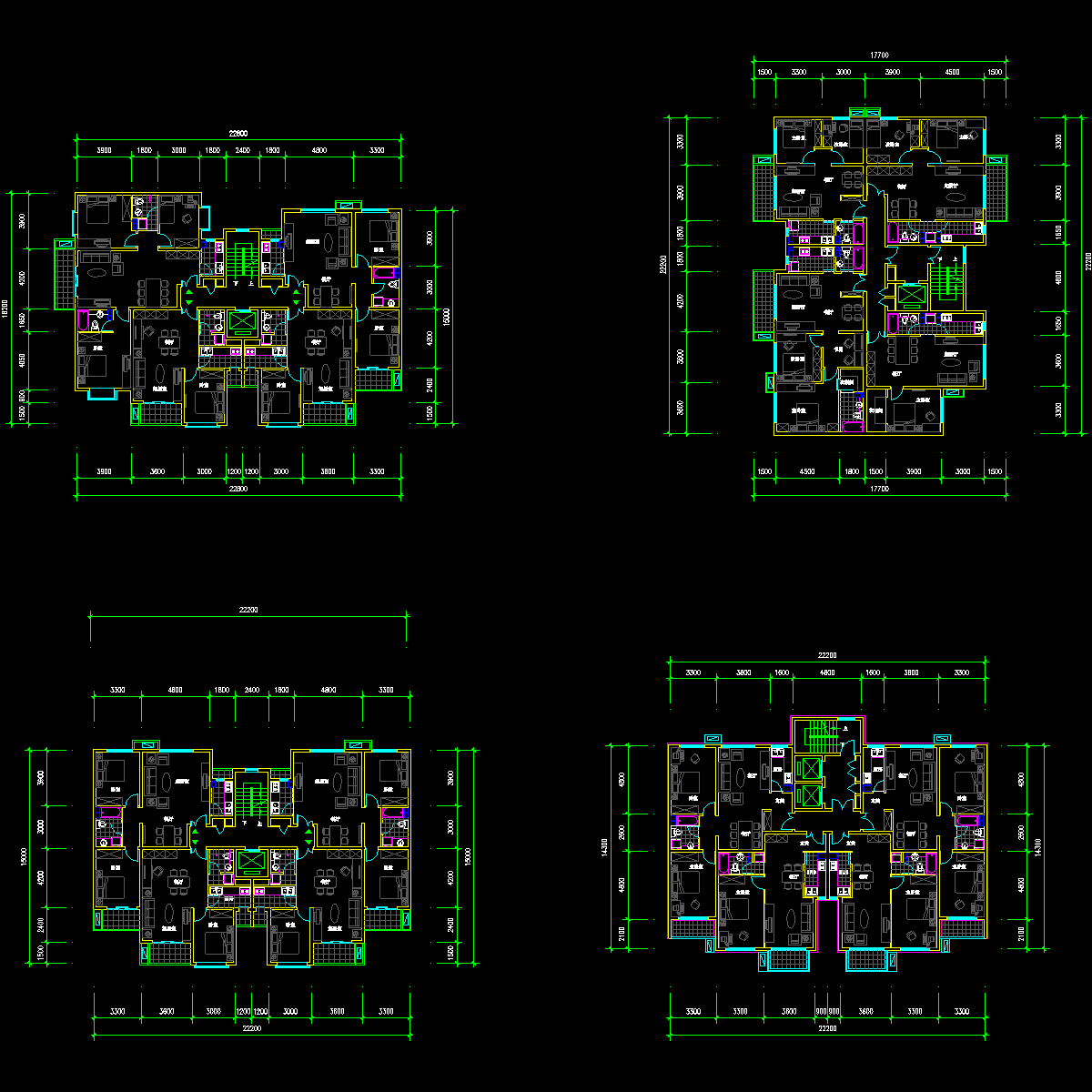 一梯四户高层住宅户型设计图纸_cad - 1