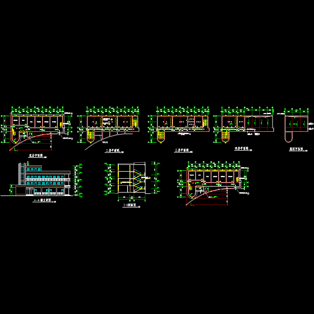 一套4层小学教学楼CAD施工图纸.dwg - 1