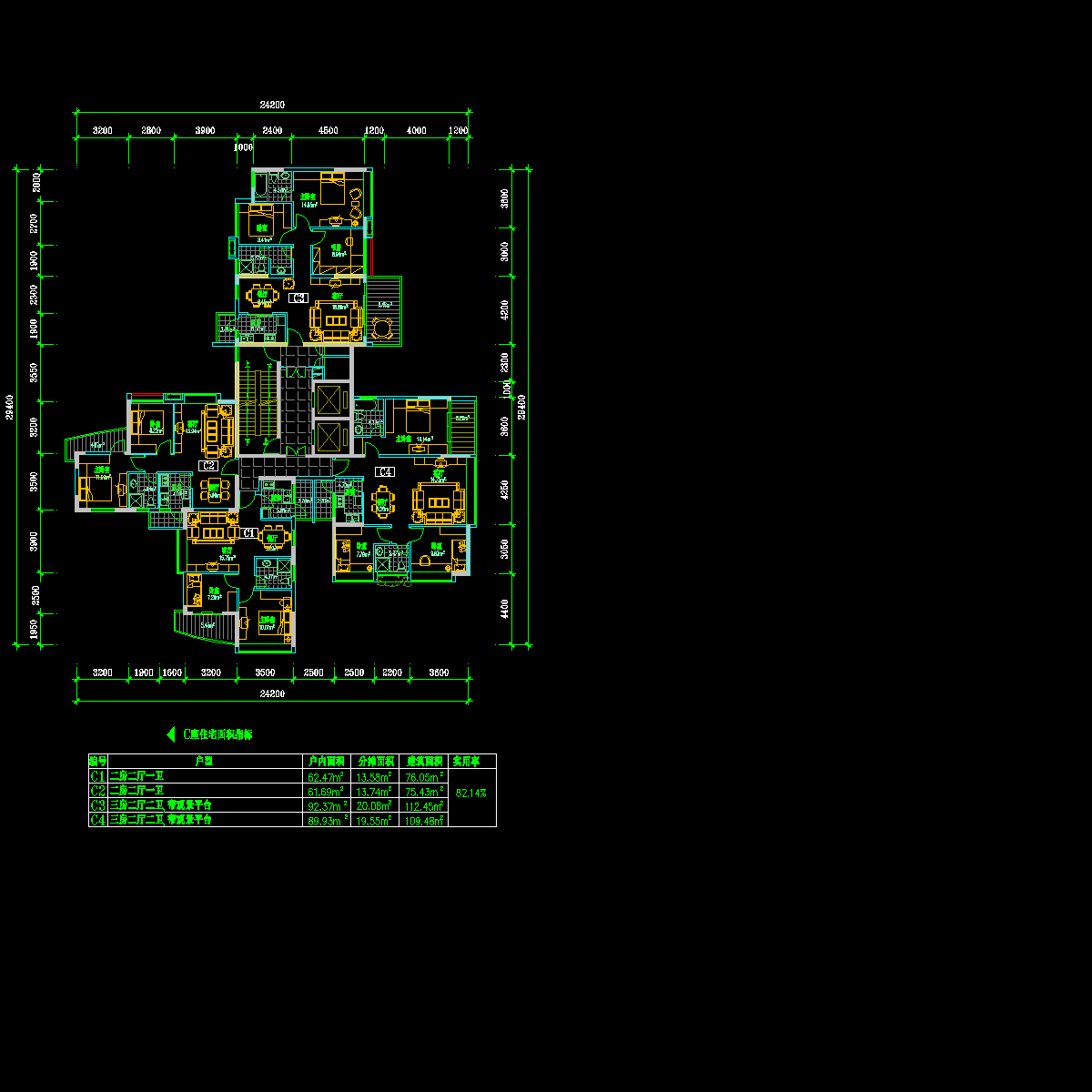 一梯四户户型方案（76/75/112/120）_CAD - 1