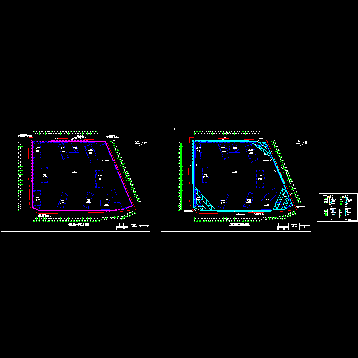 深基坑双排桩及单排桩角撑支护结构_CAD - 1