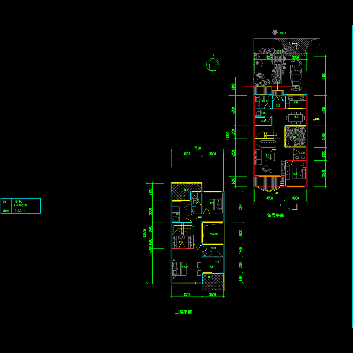 2层独栋别墅户型CAD图纸 - 1