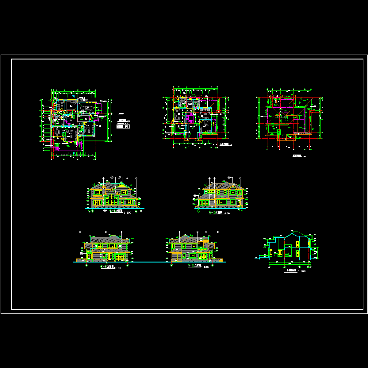 两层独栋别墅建筑方案设计_CAD - 1