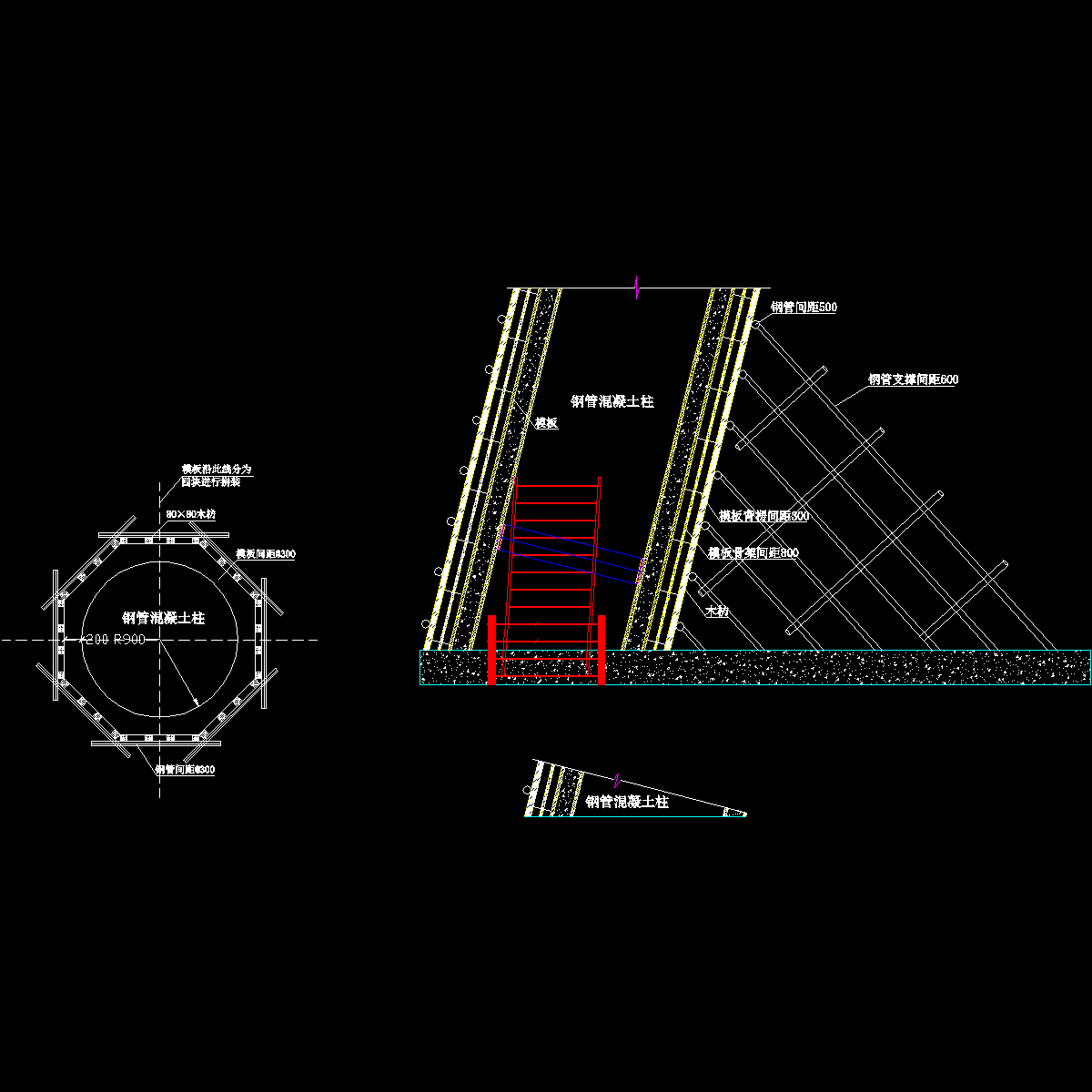 地下室钢管柱外包混凝土施工方案cad剖面图 - 1