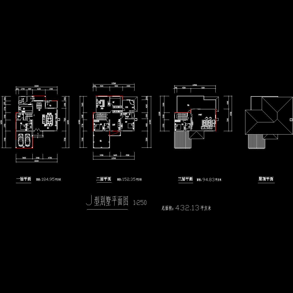 3层独栋别墅户型CAD图纸 - 1