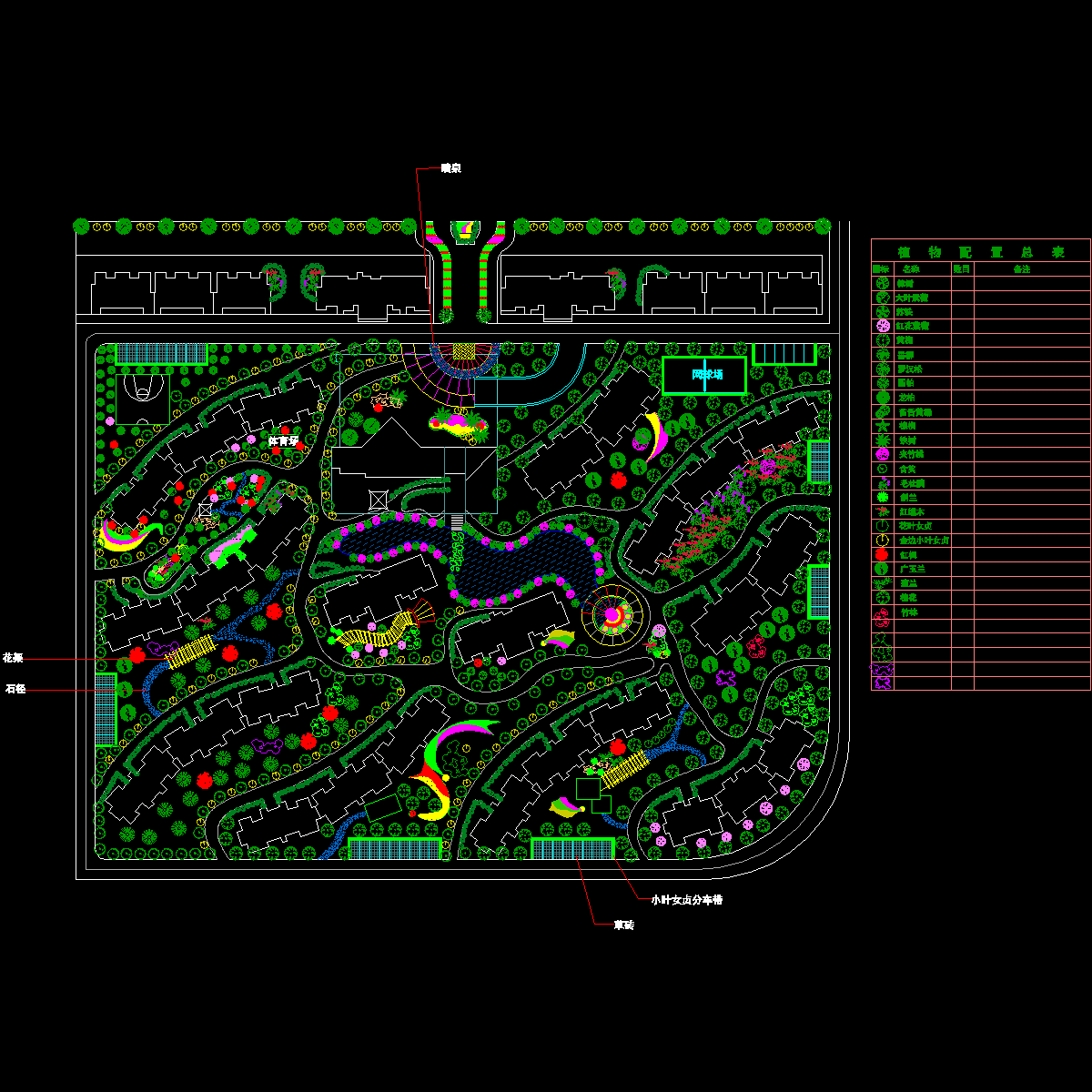 花园小区植物配置绿化CAD施工图纸 - 1