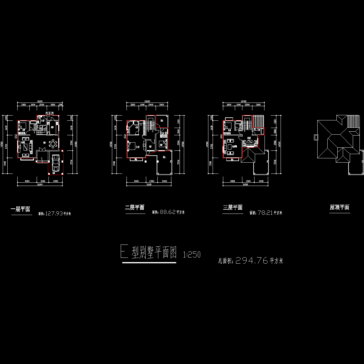 3层独栋别墅户型CAD图纸 - 1