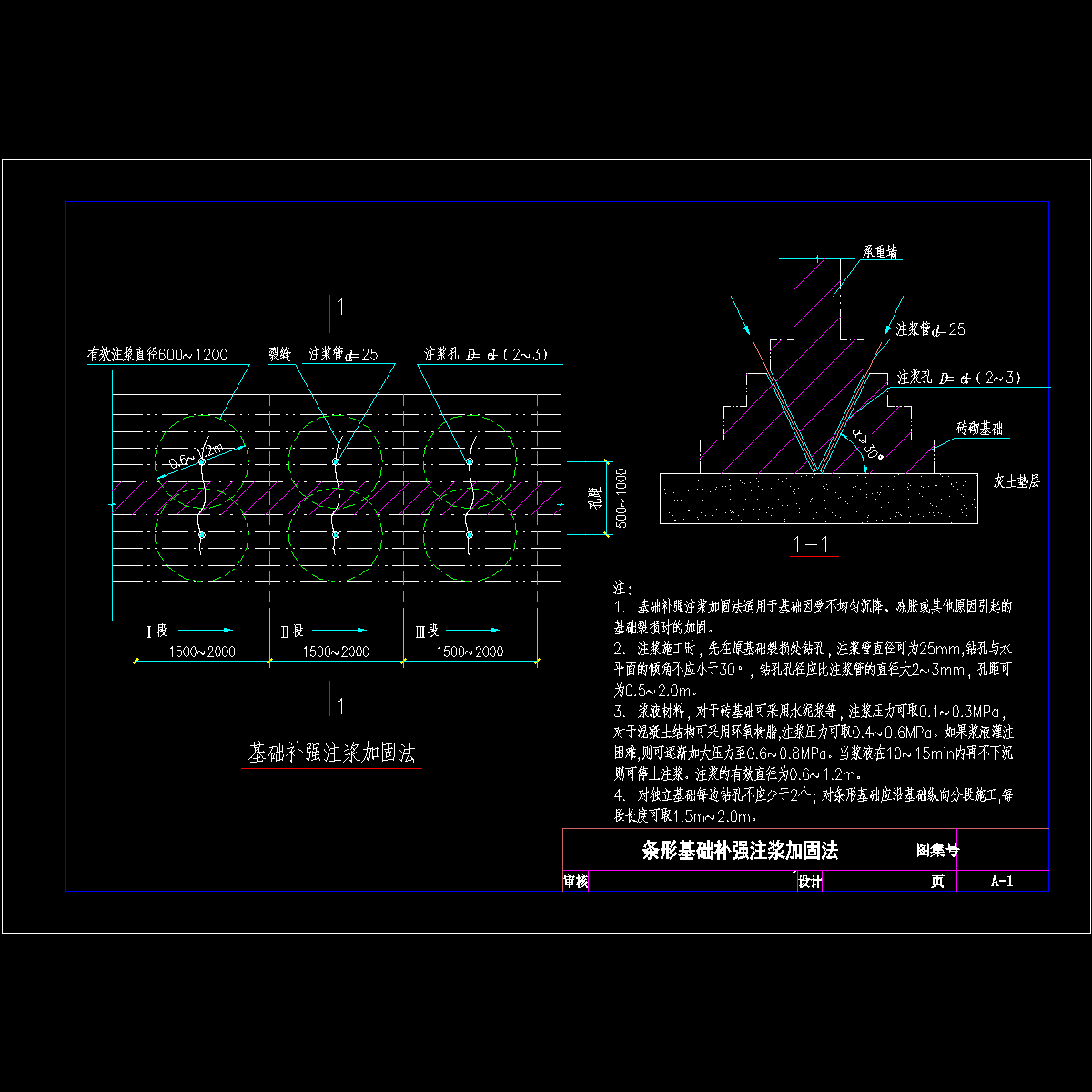 条形基础补强注浆加固节点CAD详图纸 - 1