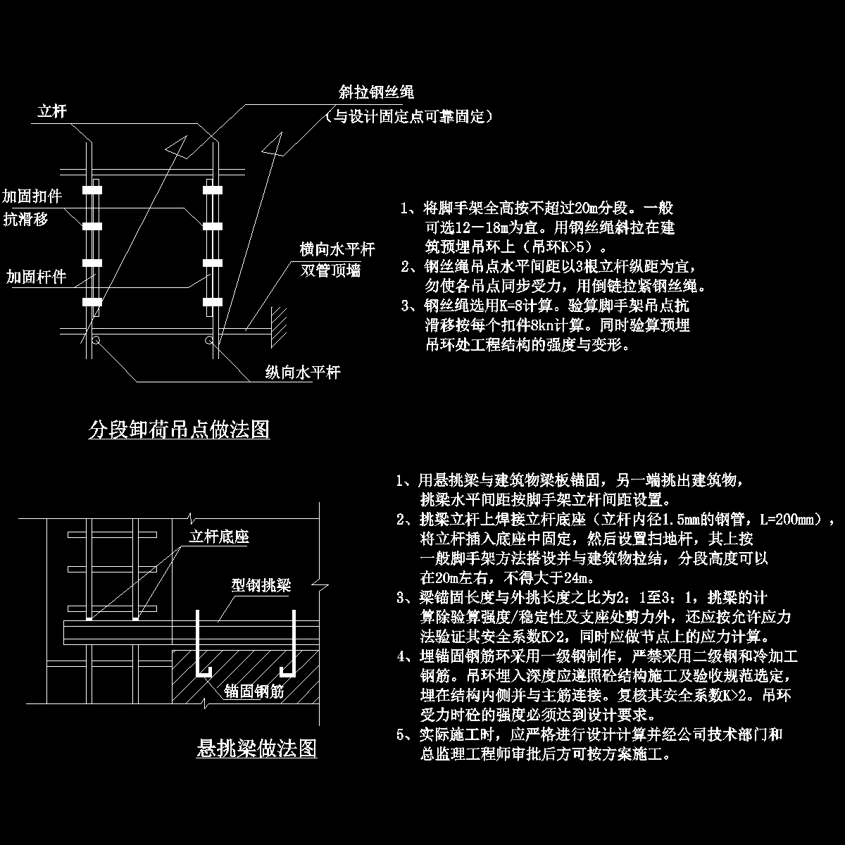 脚手架分段卸荷吊点及悬挑梁做法施工图纸cad - 1