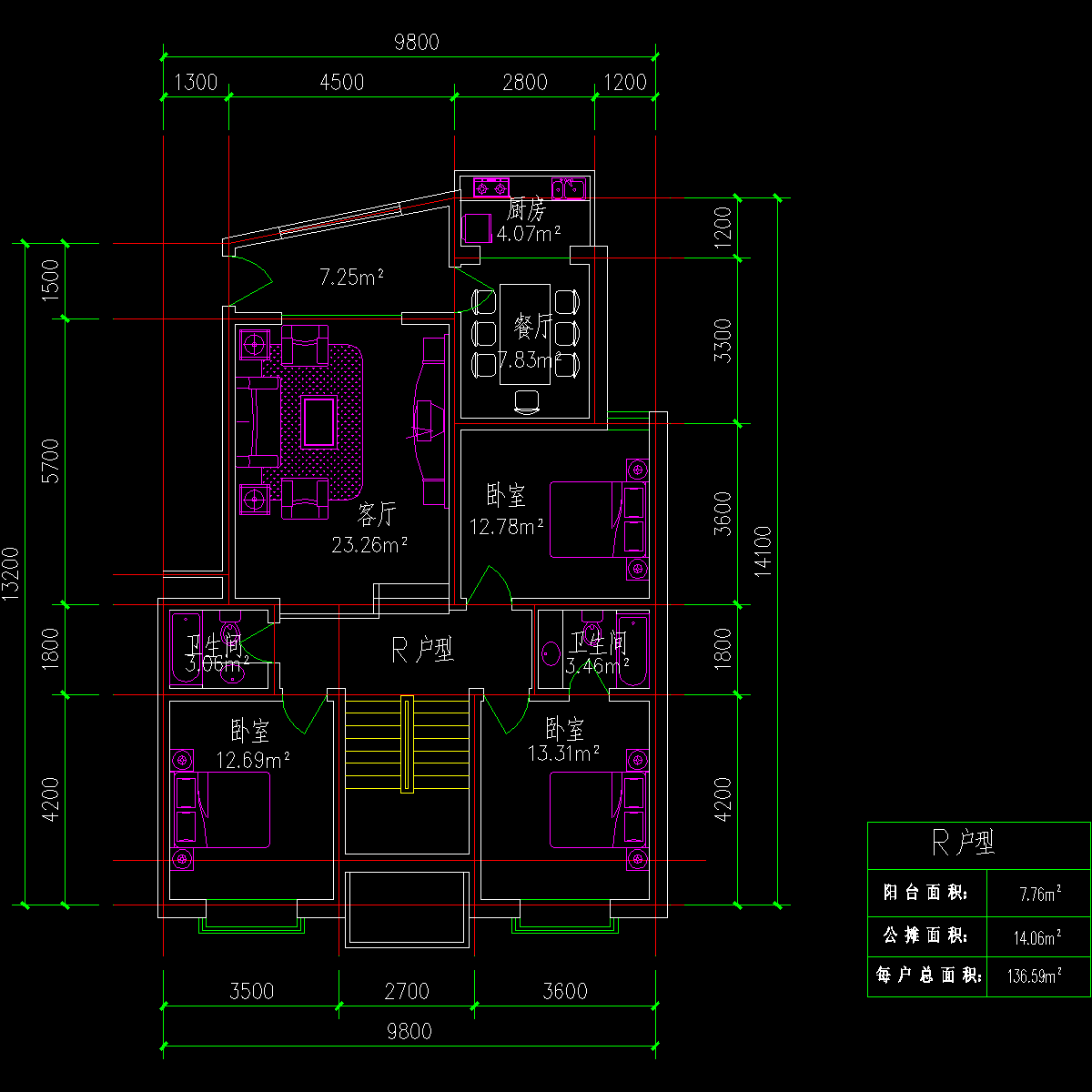 板式多层单户户型CAD图纸 - 1
