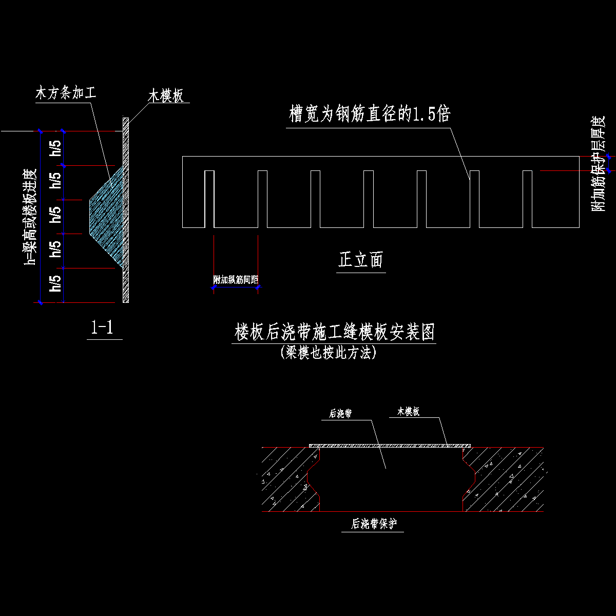 楼板后浇带施工缝模板安装示意图纸cad - 1