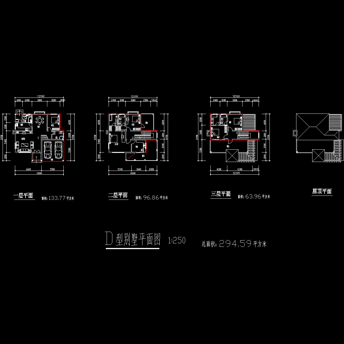 3层独栋别墅户型CAD图纸 - 1