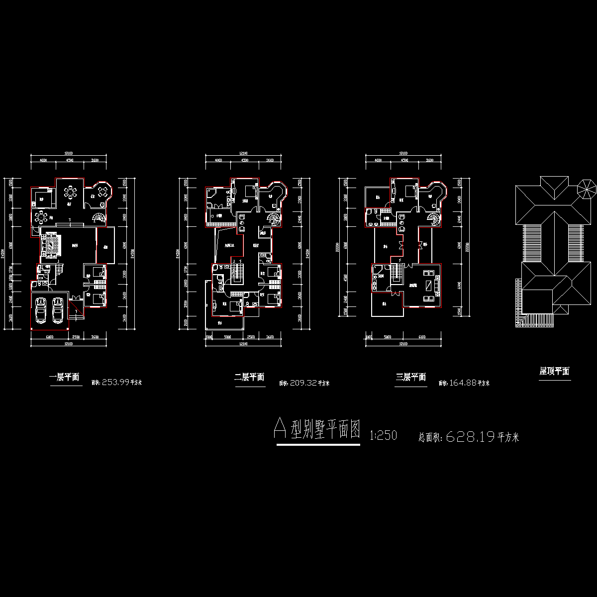 3层独栋别墅户型CAD图纸 - 1