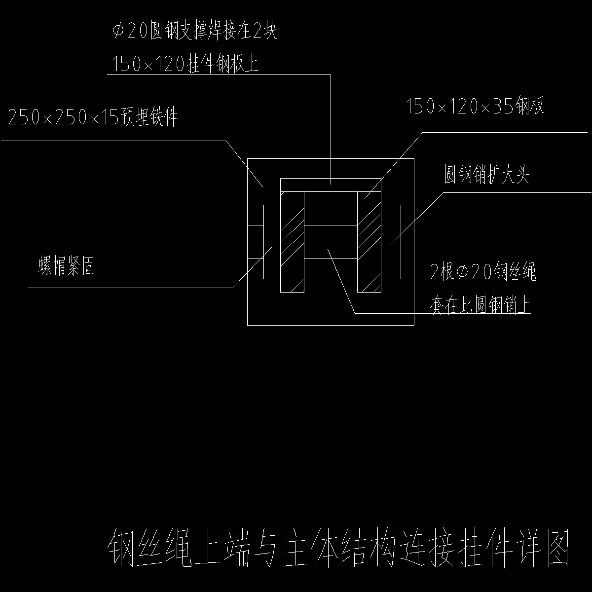 悬挑卸料平台钢丝绳上端与主体结构连接挂件详图纸cad - 1