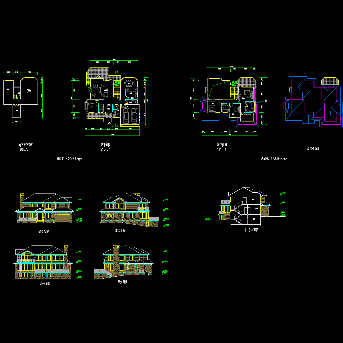 2层滨水别墅建筑方案设计CAD初设图纸（效果CAD初设图纸） - 1