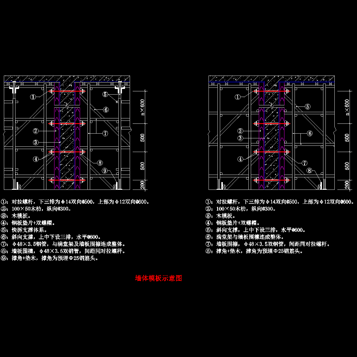 墙体模板及支撑示意图纸cad - 1