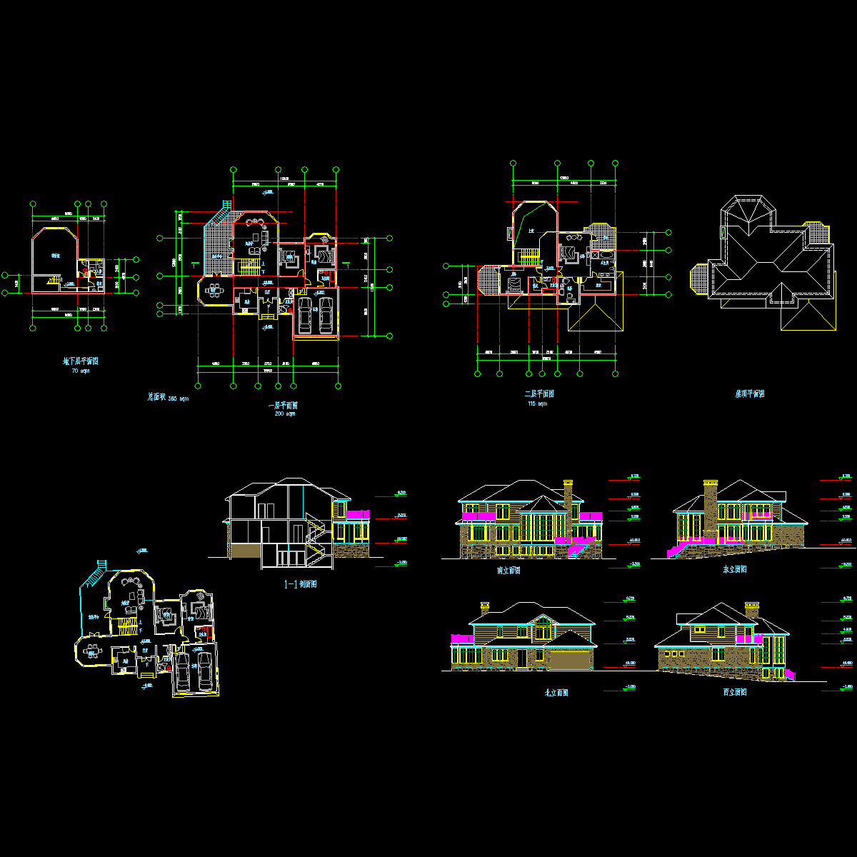 2层湖畔别墅建筑方案设计CAD初设图纸（效果CAD初设图纸） - 1