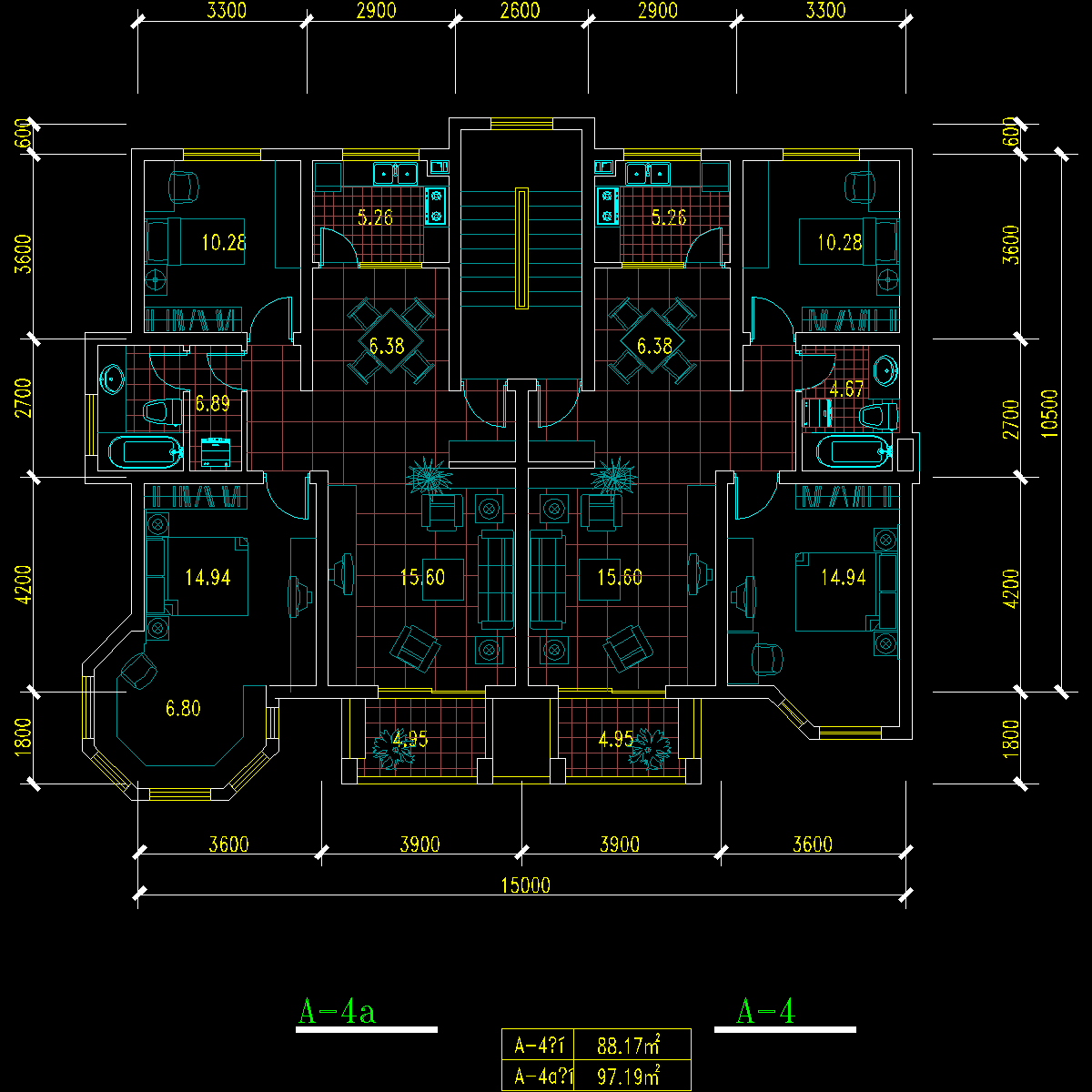 多层板式住宅端头户型平面CAD图纸（88/97） - 1