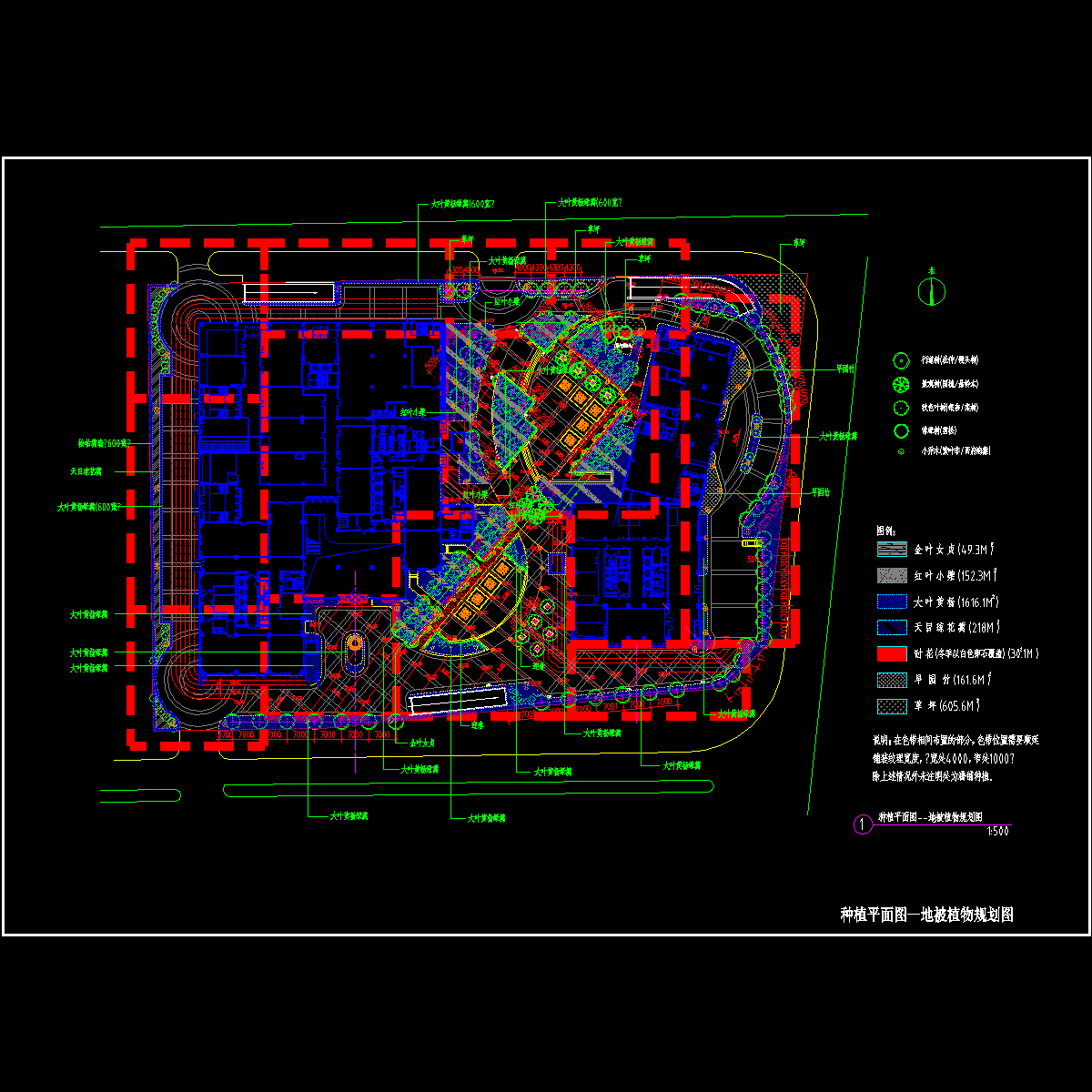 小区景观植物配置平面CAD图纸 - 1