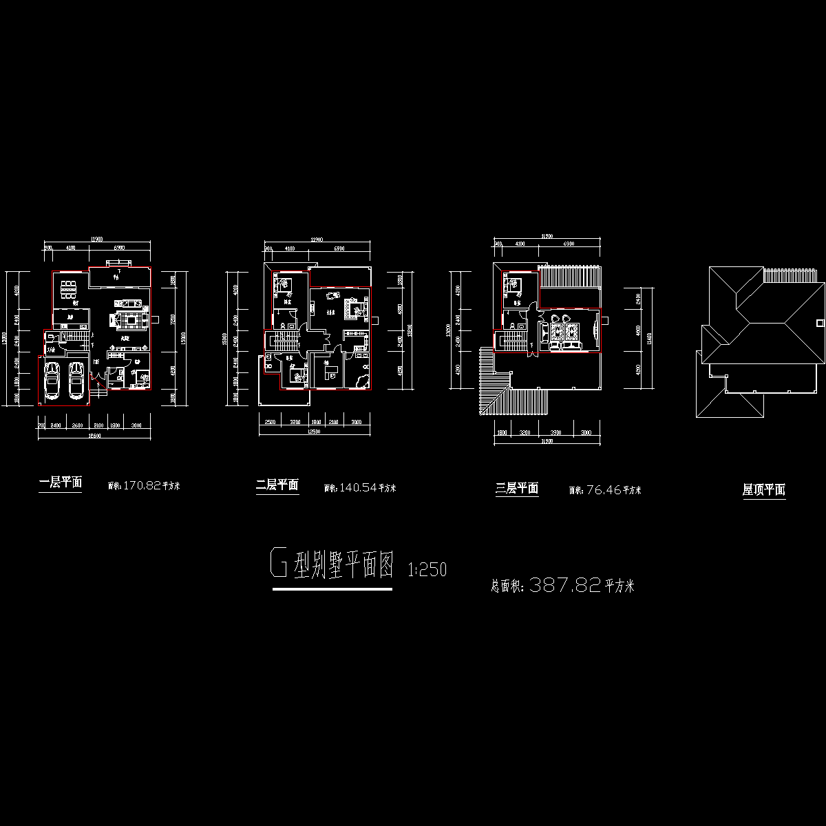 3层独栋别墅户型CAD图纸 - 1