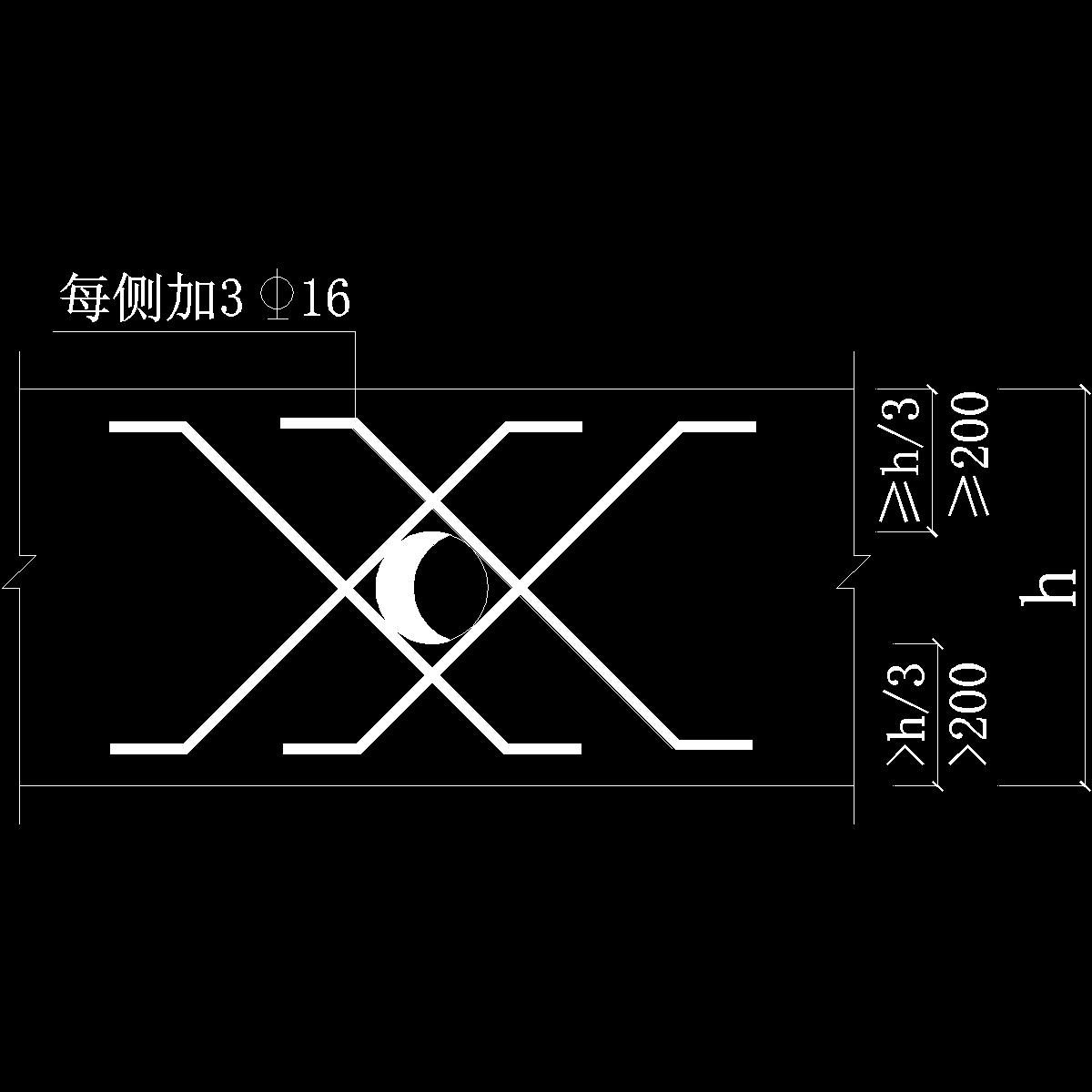 梁上开孔附加筋示意图纸cad节点详图 - 1