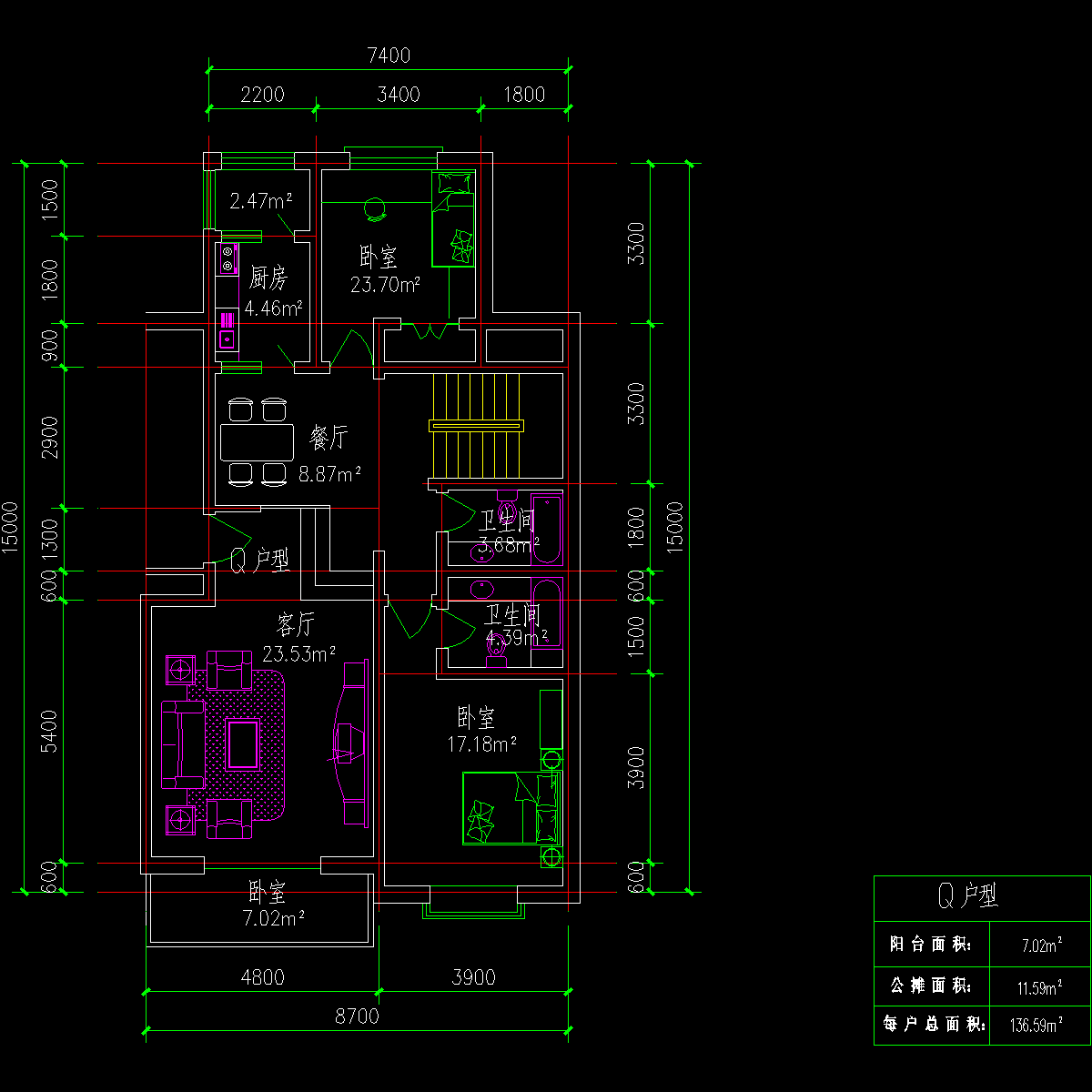板式多层单户户型CAD图纸 - 1
