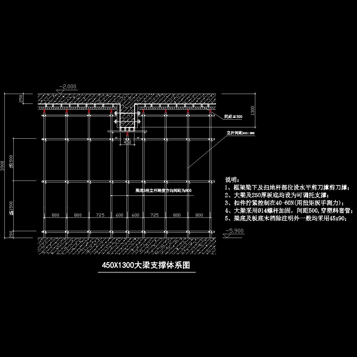 450x1300梁及250板高大模板支撑体系图.dwg