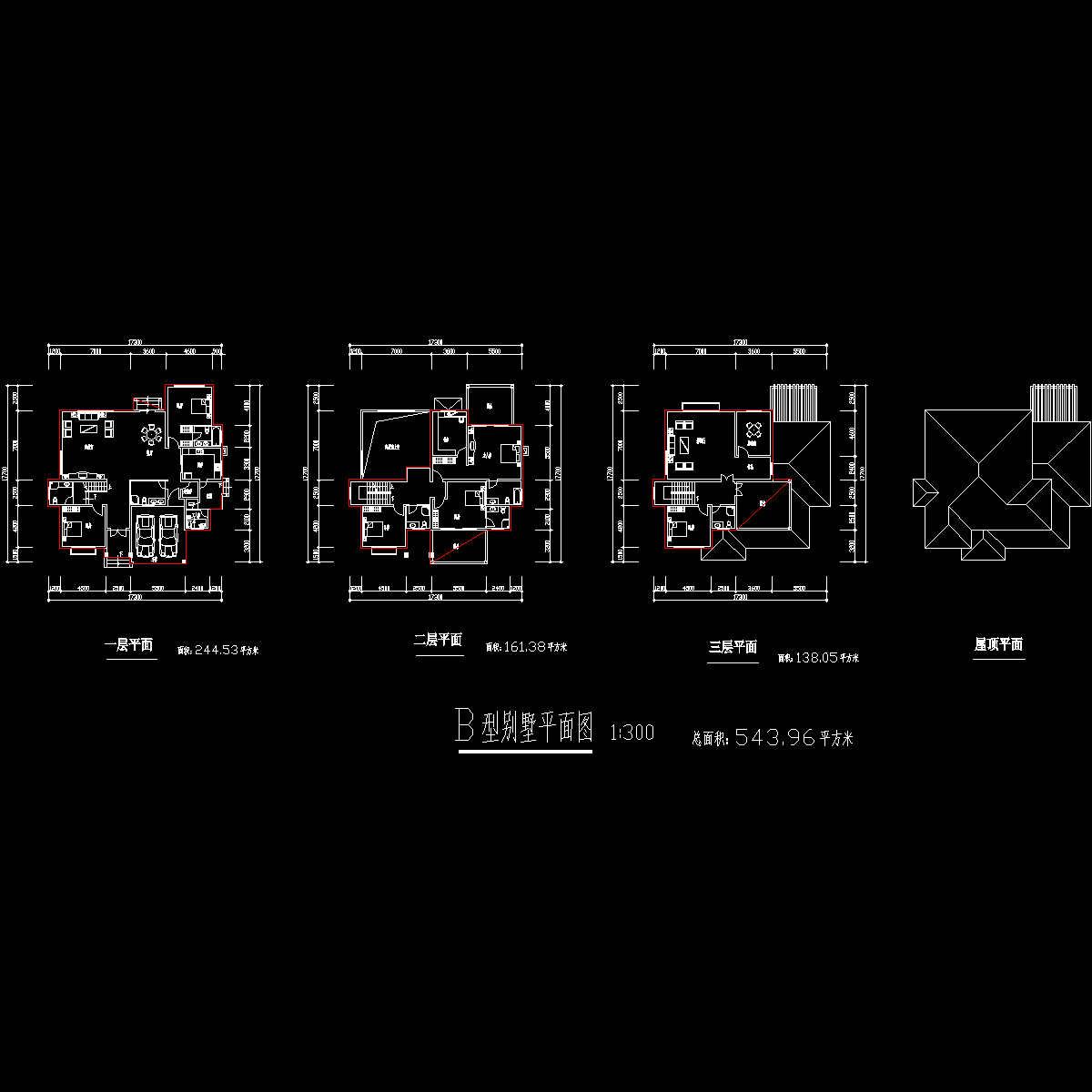 3层独栋别墅户型CAD图纸 - 1