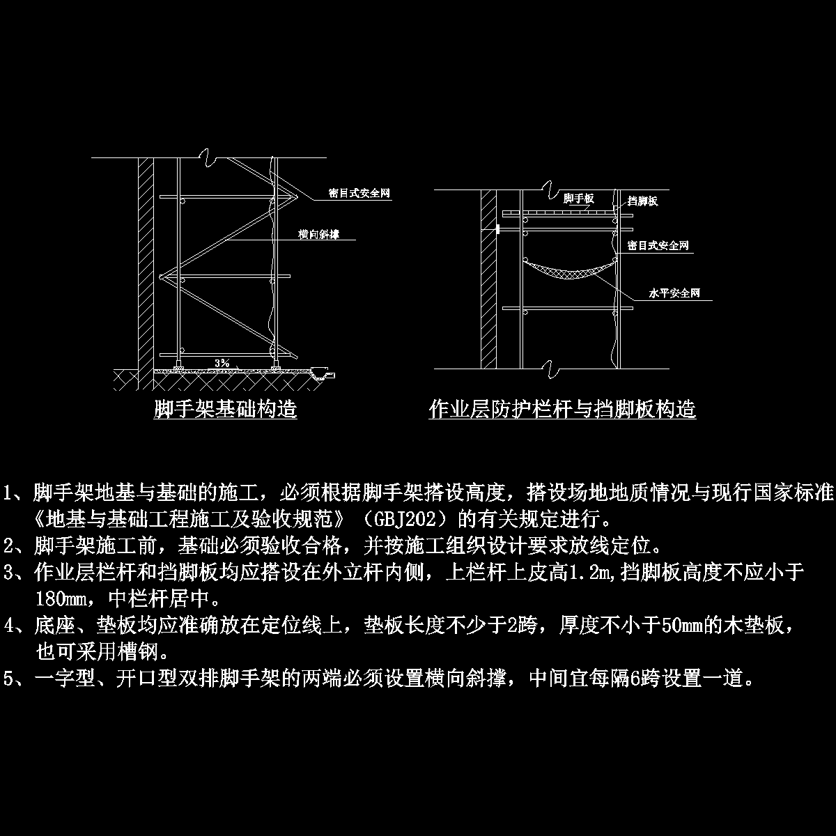 脚手架基础、作业层防护栏杆与挡脚板构造详图纸cad - 1