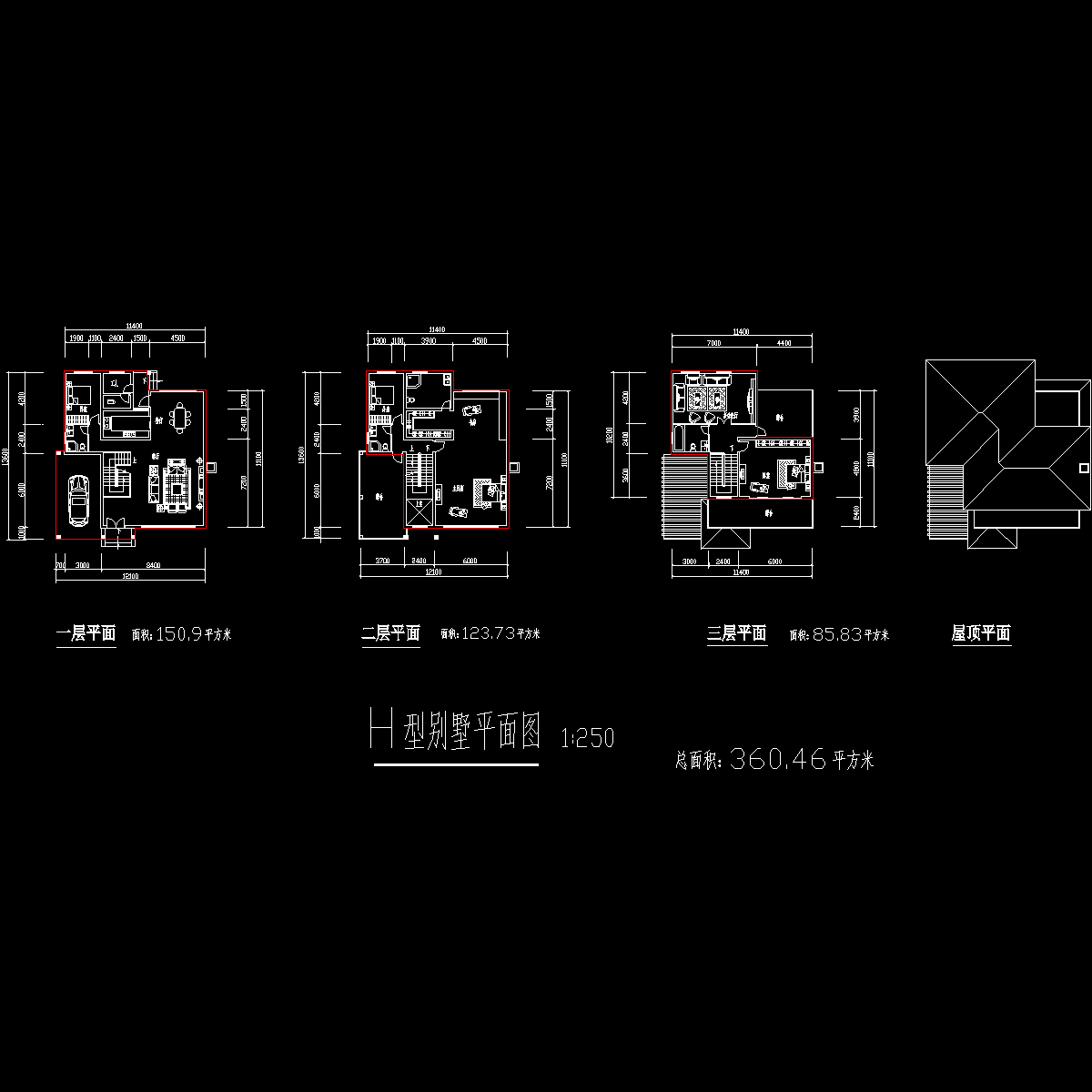 3层独栋别墅户型CAD图纸 - 1