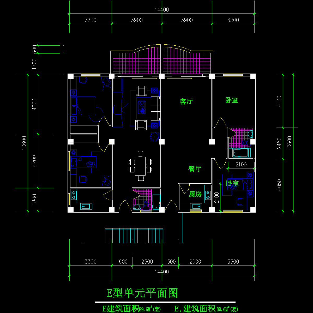 板式多层一梯两户有跃层户型CAD图纸 - 1