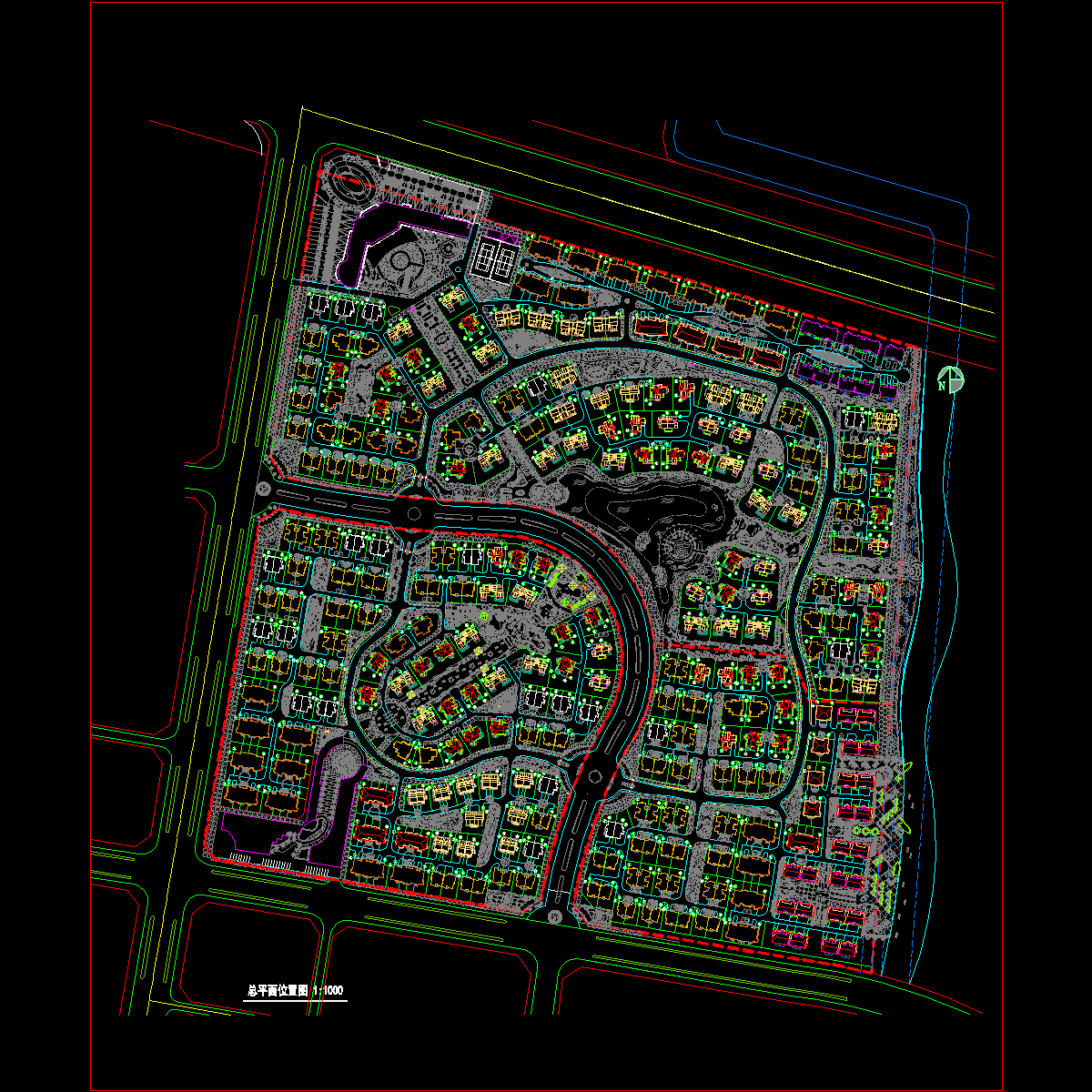 别墅小区总体规划平面_CAD - 1