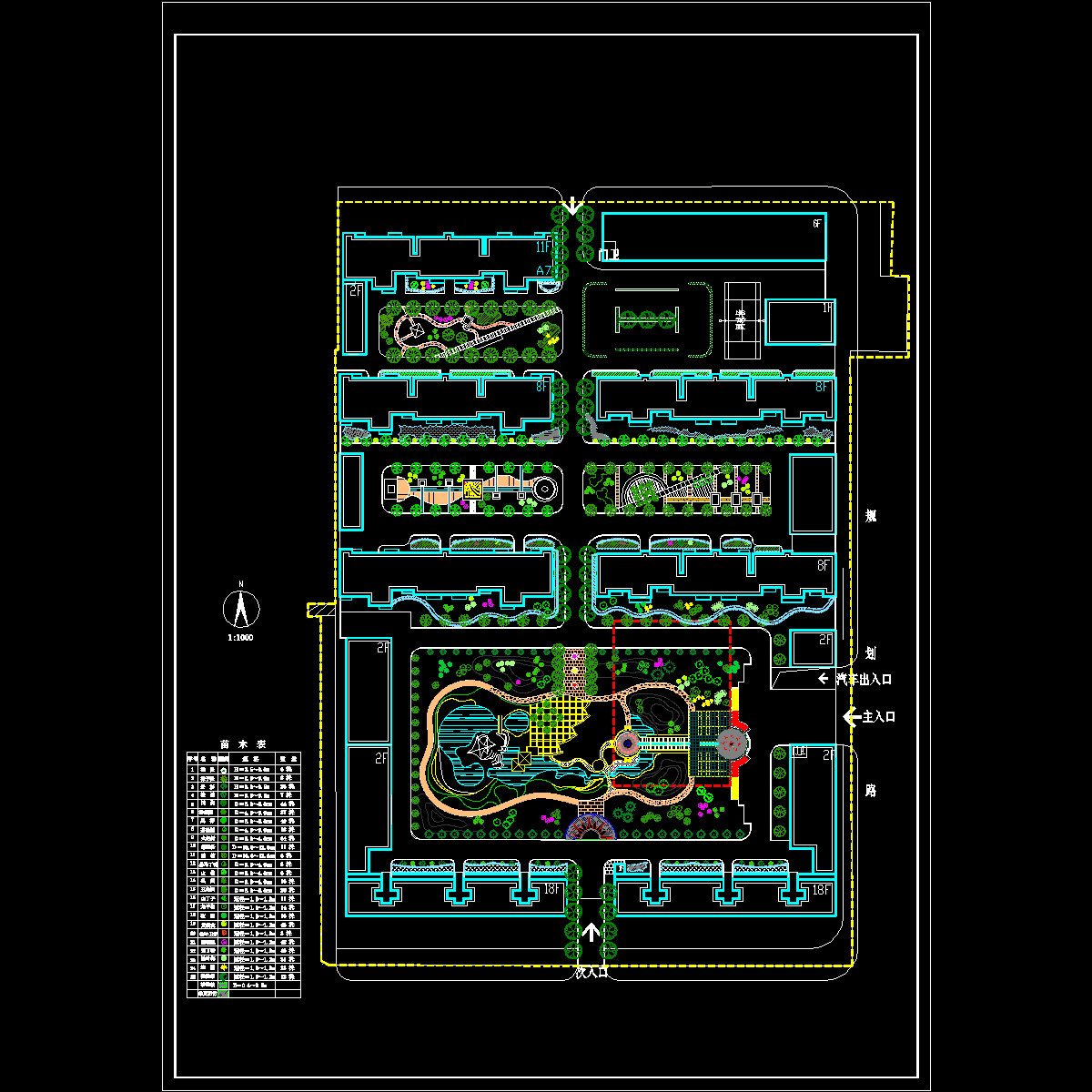 小区绿化设计总平面_CAD - 1