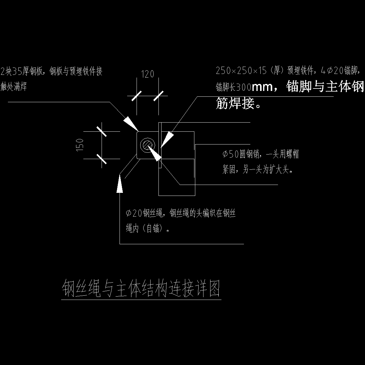 卸料平台钢丝绳与主体结构连接详图纸cad - 1