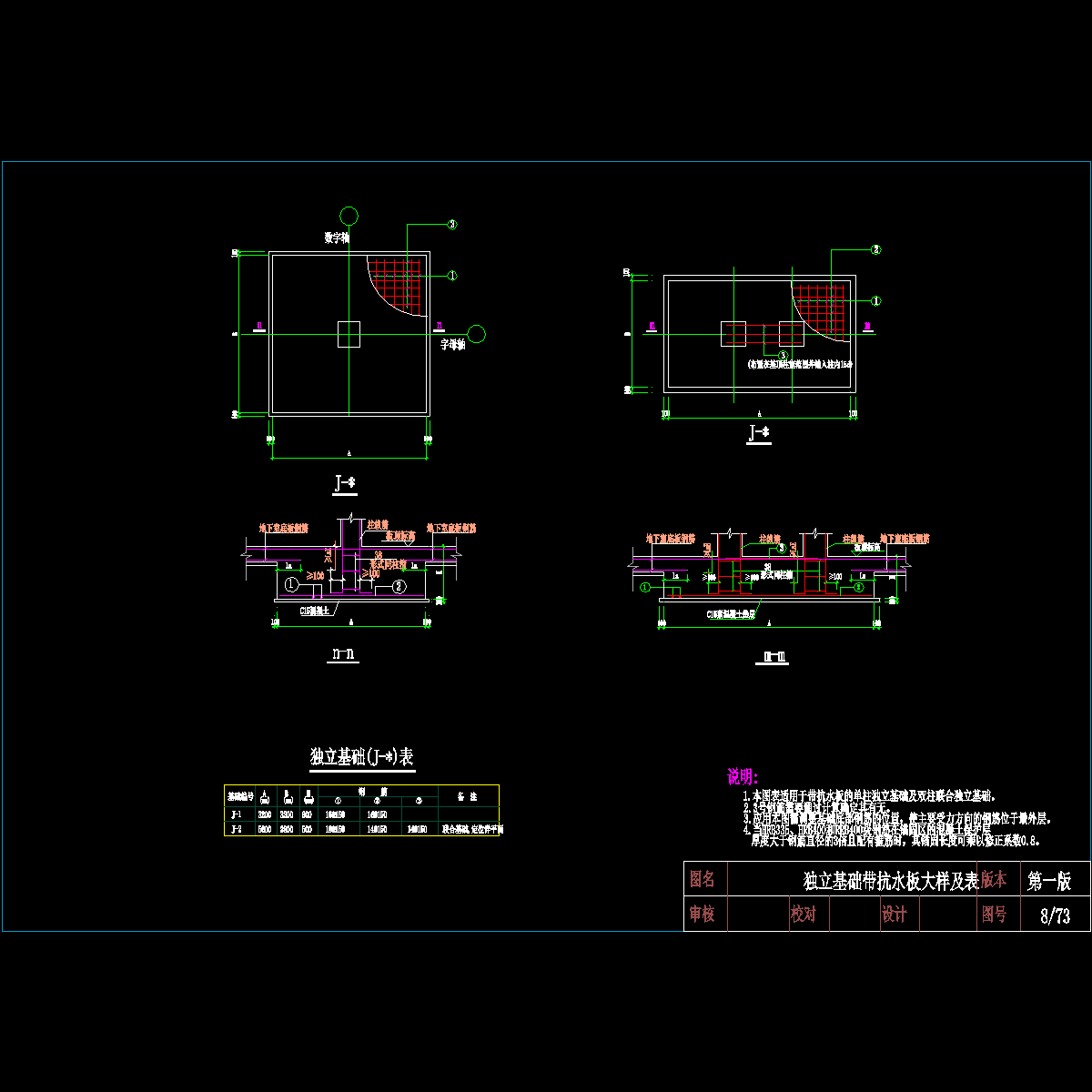 独立基础带抗水板大样及表节点构造CAD详图纸 - 1
