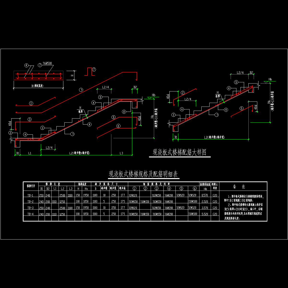 现浇板式楼梯节点构造CAD详图纸 - 1