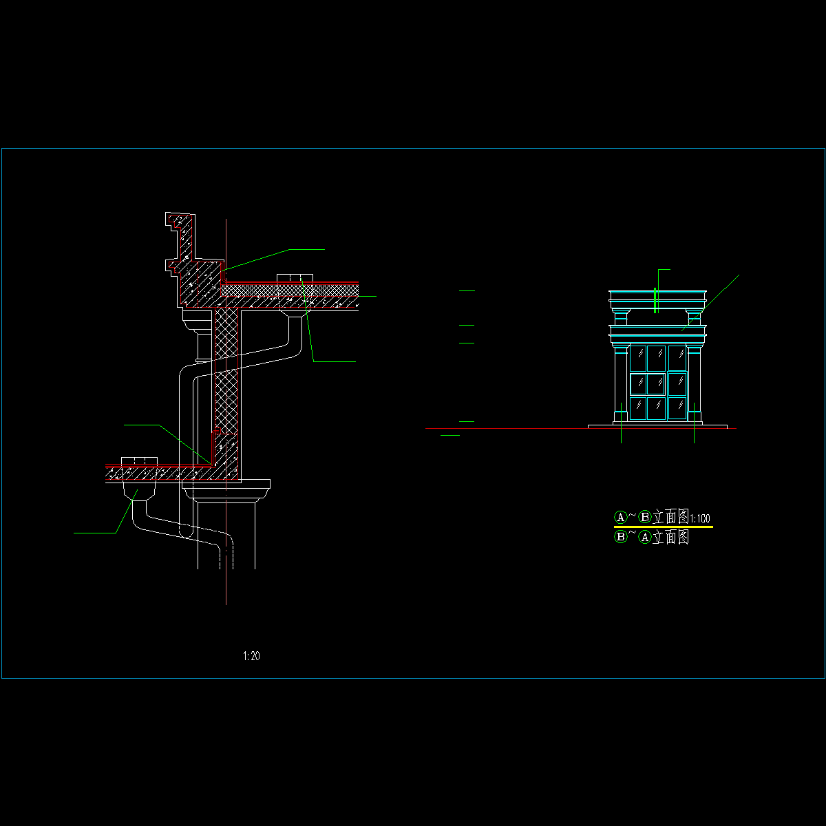 法式雨蓬线脚与排水设施做法详图.dwg