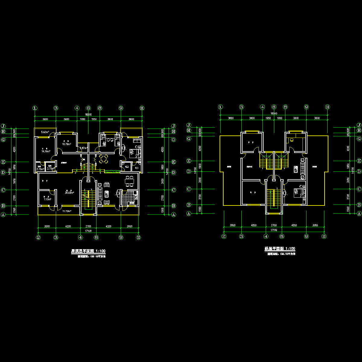 板式高层一梯二户有跃层户型CAD图纸 - 1
